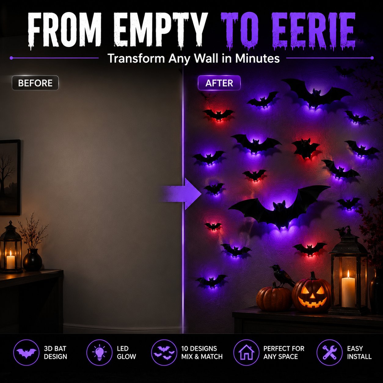 🦇 Halloween Sale: 3D LED Flying Bat Wall Decor – Create a Spooky Atmosphere in Minutes