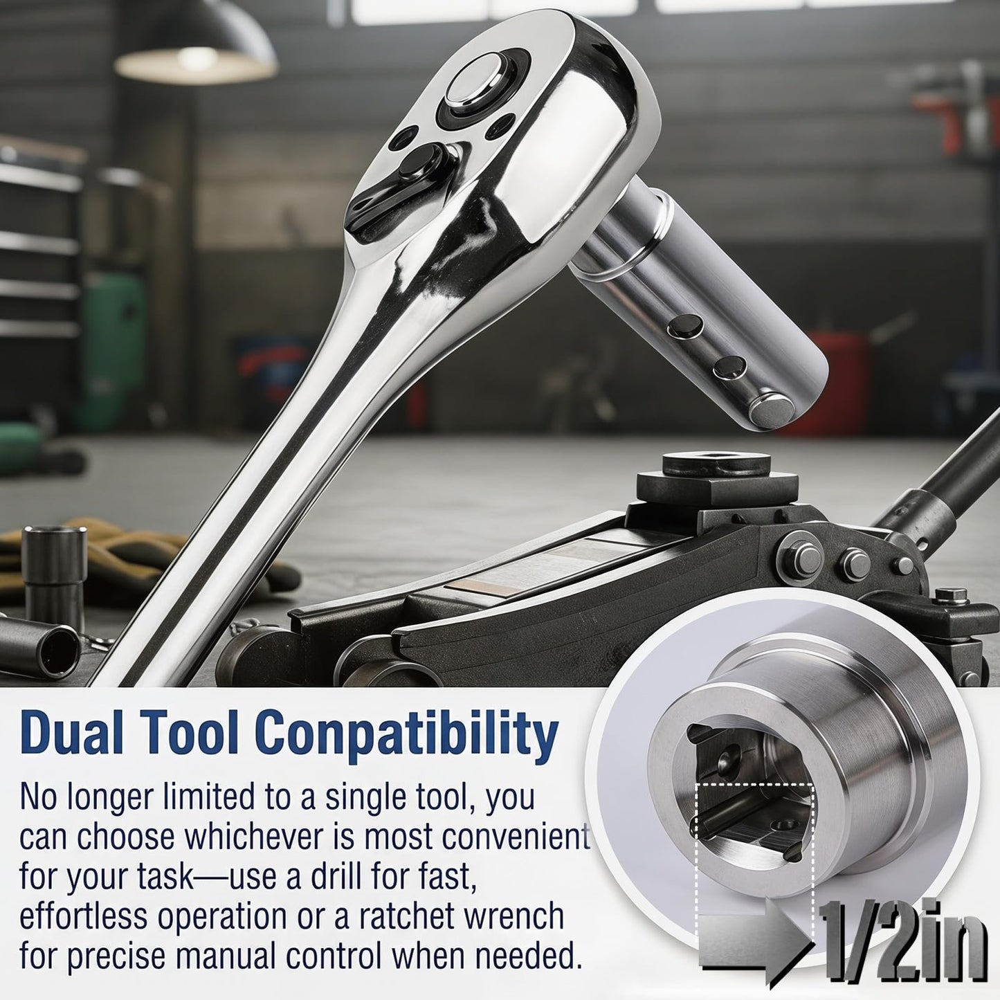 🔧 Heavy Duty Trailer Jack Drill Adapter, Fits 1-Inch Drive Shaft & 1/2-Inch Drill Socket, Ideal for RV Camper Dump Trailer