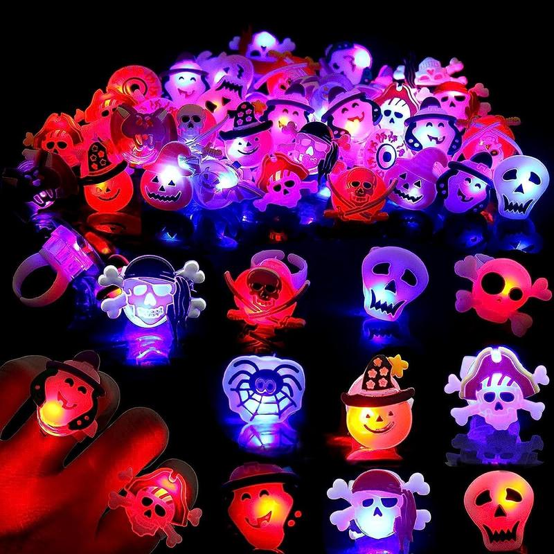 🎃Glow Halloween Rings 50 Pack - Flashing LED Party Favors for Kids