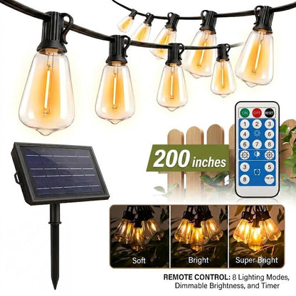 5M Solar String Lights, Light Sensor Activated (Day Charge/Night Auto On), Waterproof & Shatterproof, 8 Modes with Dusk to Dawn and Dimmable