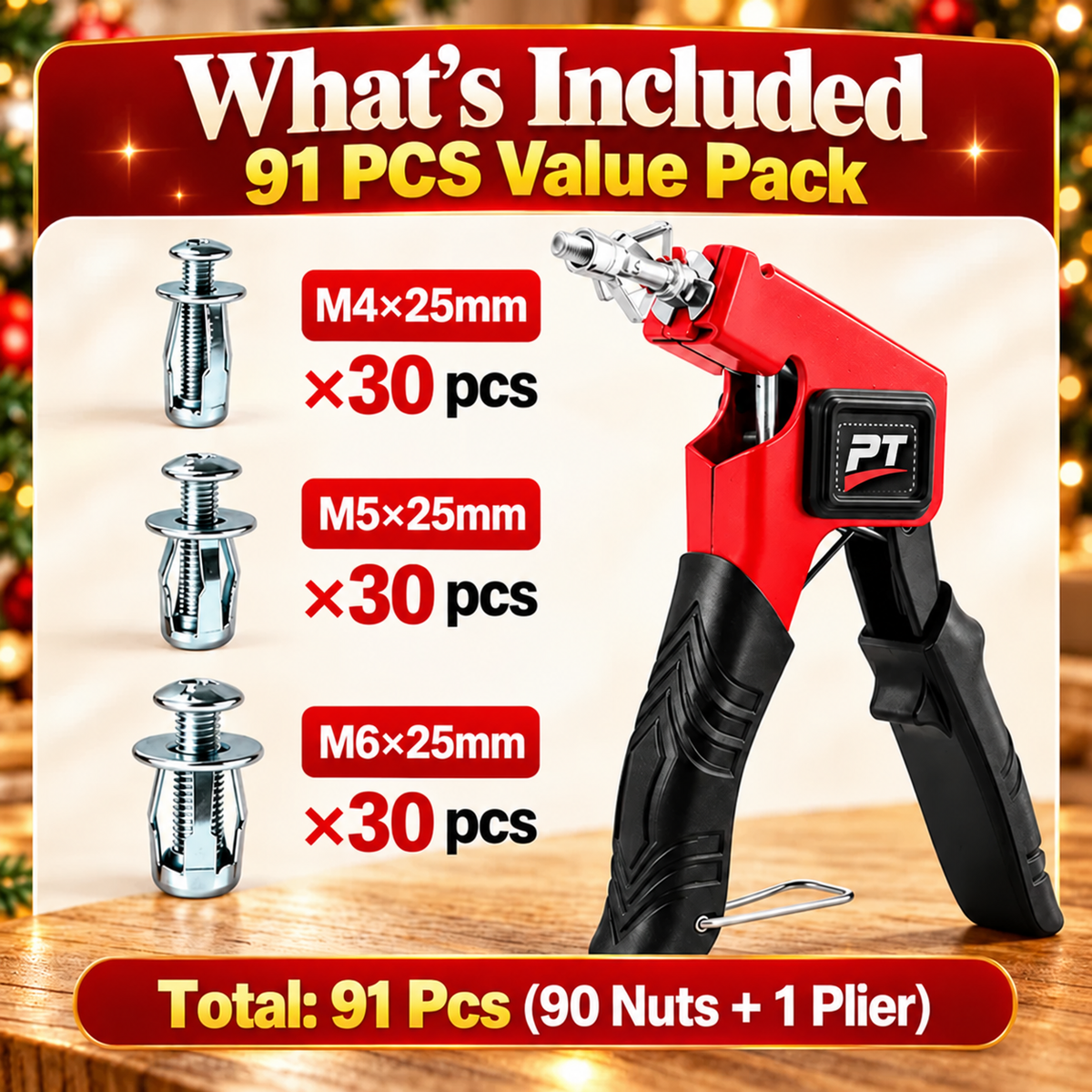 91-Piece Petal Jack Nut Tool Kit – M4/M5/M6 Hollow Wall Metal Anchors with Installation Pliers for Drywall & DIY Repair