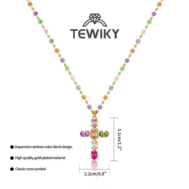 Multicolor Cubic Zirconia Cross Pendant Necklace