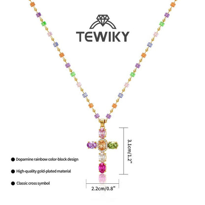 Multicolor Cubic Zirconia Cross Pendant Necklace