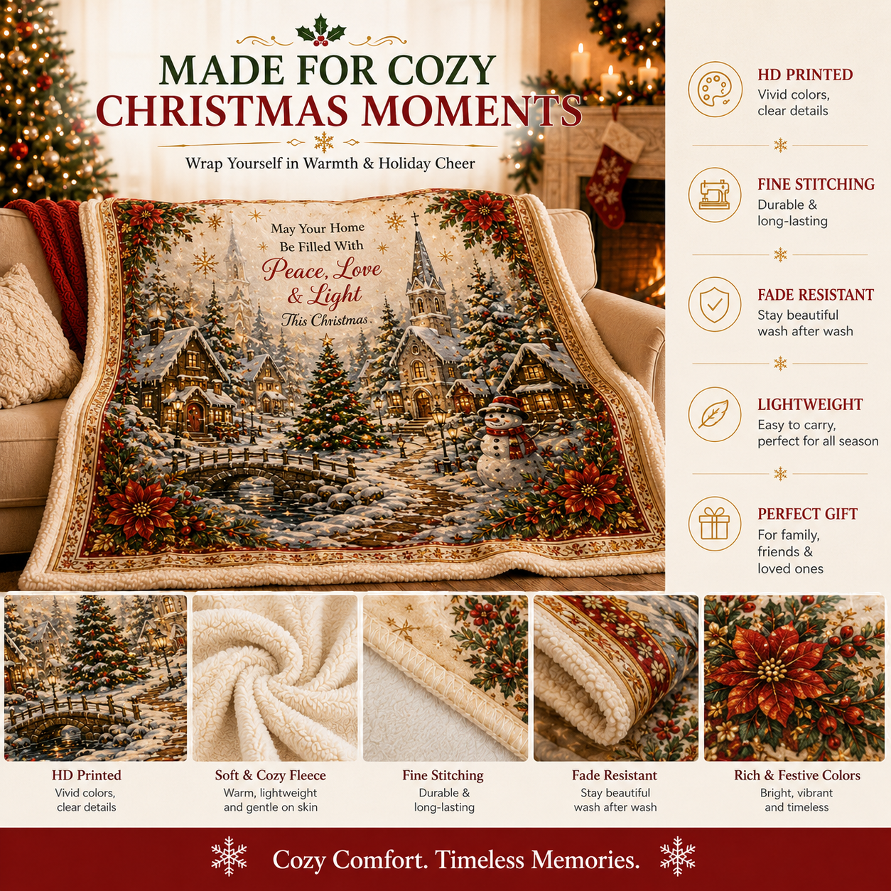 ✨ Christmas Cozy Nights Blanket – Warm Holiday Fleece Throw