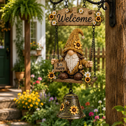 🐞🌼Rustic Garden Gnome Bell Outdoor Decor