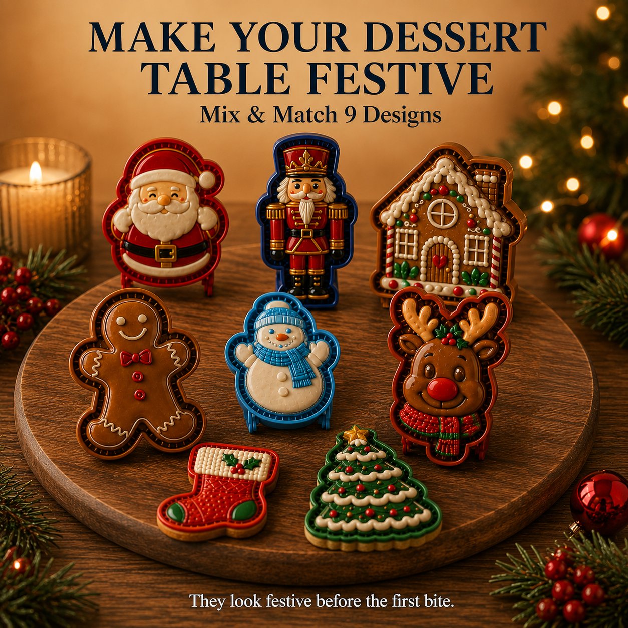 ⏳ 49% OFF – 🎄 9-Piece Mini Christmas Cake Mold Set | Reusable, embossed molds for creating detailed Santa, snowman, reindeer, Christmas tree, and holiday cakes 🥧✨
