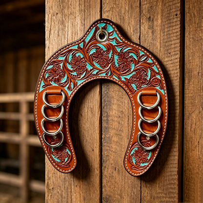 🔥 Handcrafted Leather Horseshoe Wild Rag Holder | Western Scarf & Bandana Organizer