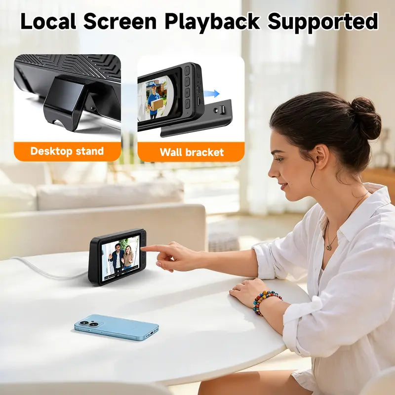 Indoor video doorbell monitor desktop stand and wall bracket
