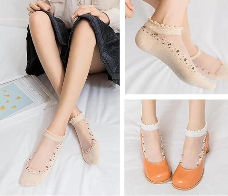 🔥Buy More Save More🔥7 Pairs Womens Sheer Floral Mesh Ankle Socks