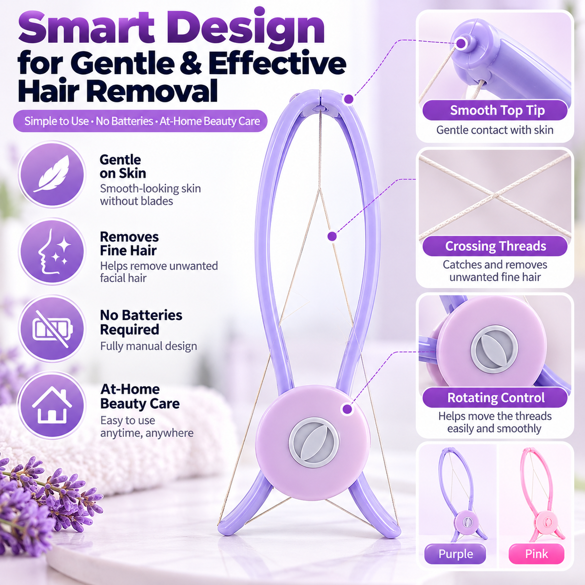 ✨ Facial Threading Hair Remover – Easy At-Home Peach Fuzz & Upper Lip Hair Removal