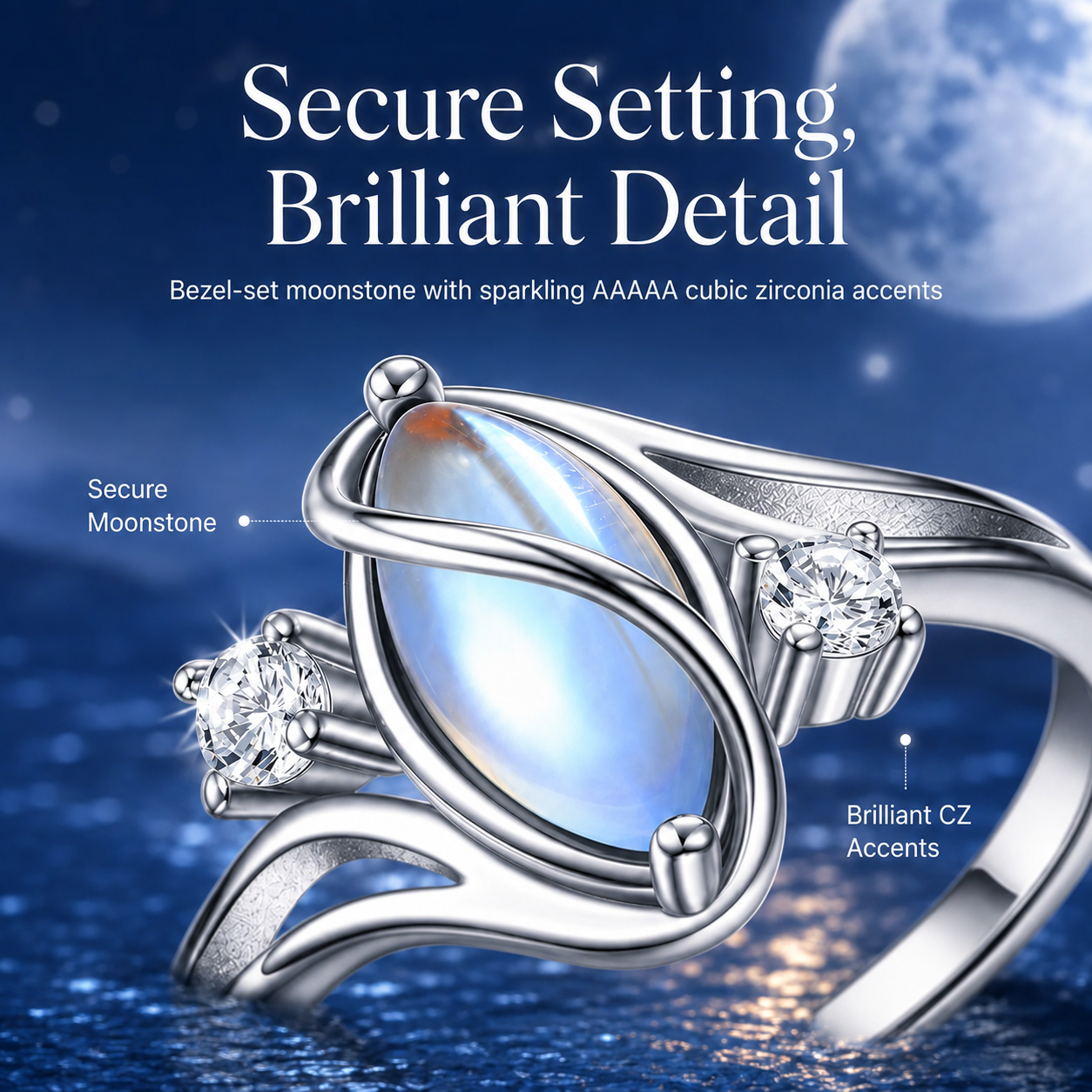 💍925 Sterling Silver Rainbow Moonstone Ring