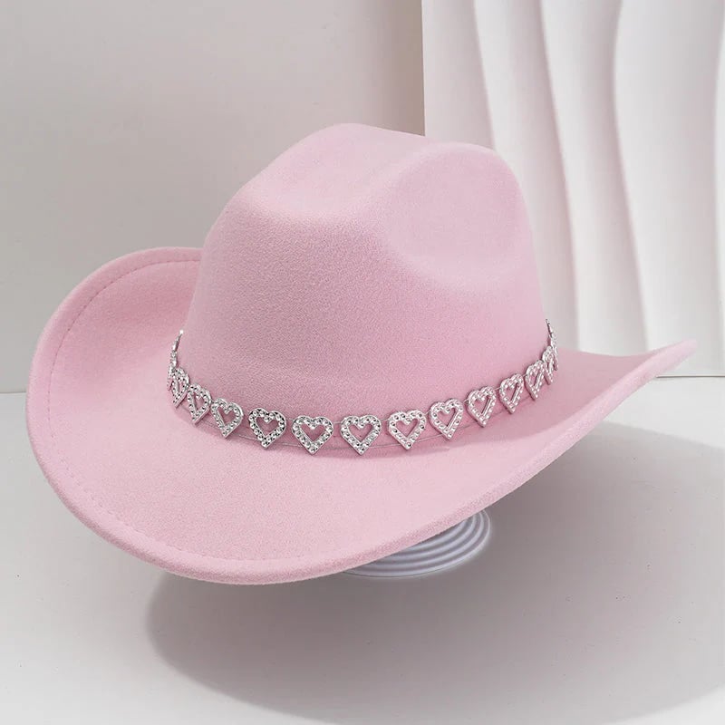 Women's Rhinestone Heart Cowboy Hat Elegant French Jazz Fedora