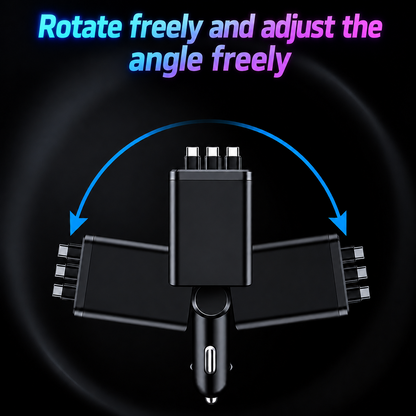 7-in-1 Retractable Car Charger 120W – Built-In Cables, Starry Sky Light & Voltage Display