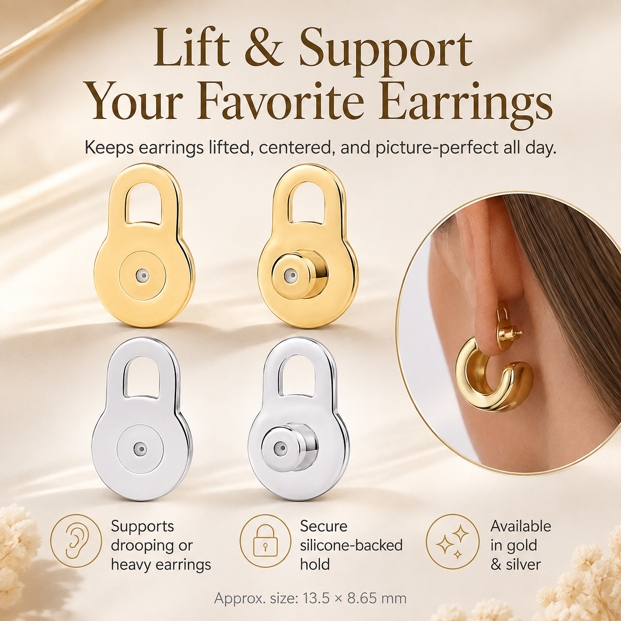 🔥14K Gold Plated Earring Lifters - Lift & Support Heavy Earrings For A Perfect