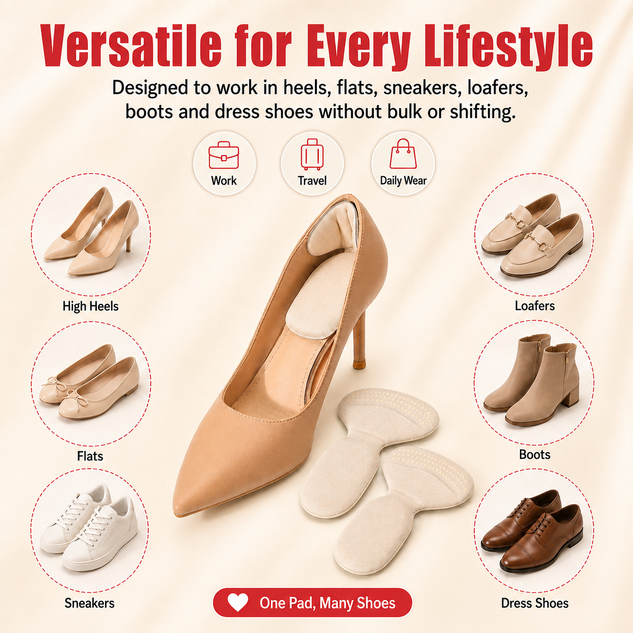 2 Pairs Soft Cushion Heel Liners – Anti-Slip Heel Protectors for Better Shoe Fit & Comfort