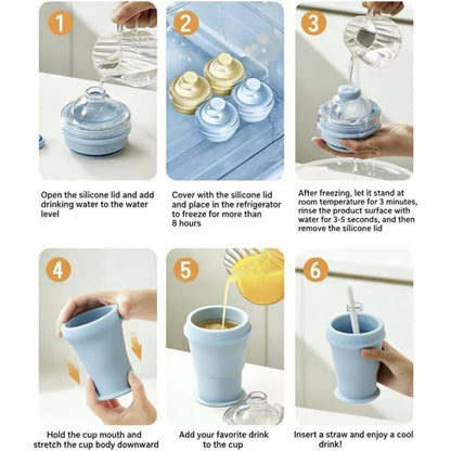 🔥NEW HOT SELLING 49% OFF 🔥 2-in-1 Collapsible Silicone Ice Ball Maker Cup & Reusable Ice Sphere Mold with Straw Lid