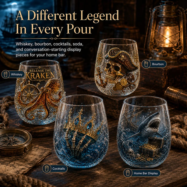 🌊 7-Piece Legendary Ocean Treasure Crystal Set for Whiskey Lovers & Home Bar Collectors ⚓✨
