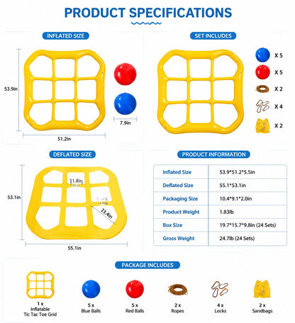 Premium Inflatable Tic-Tac-Toe Toss Game – Floating Pool & Lawn Interactive Activity Set for Family Fun, Kids & Adults