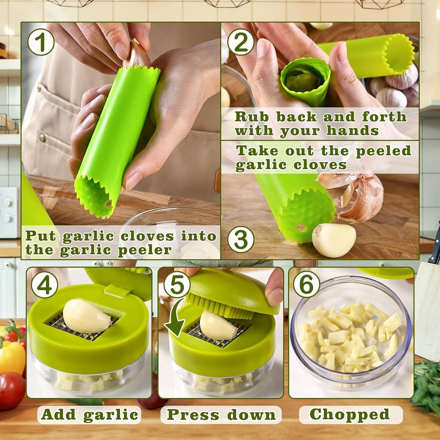 Garlic Press Stainless Steel, Garlic Mincer Crusher with Peeler and Cleaning Brush, Garlic Chopper Mini Kitchen Tool