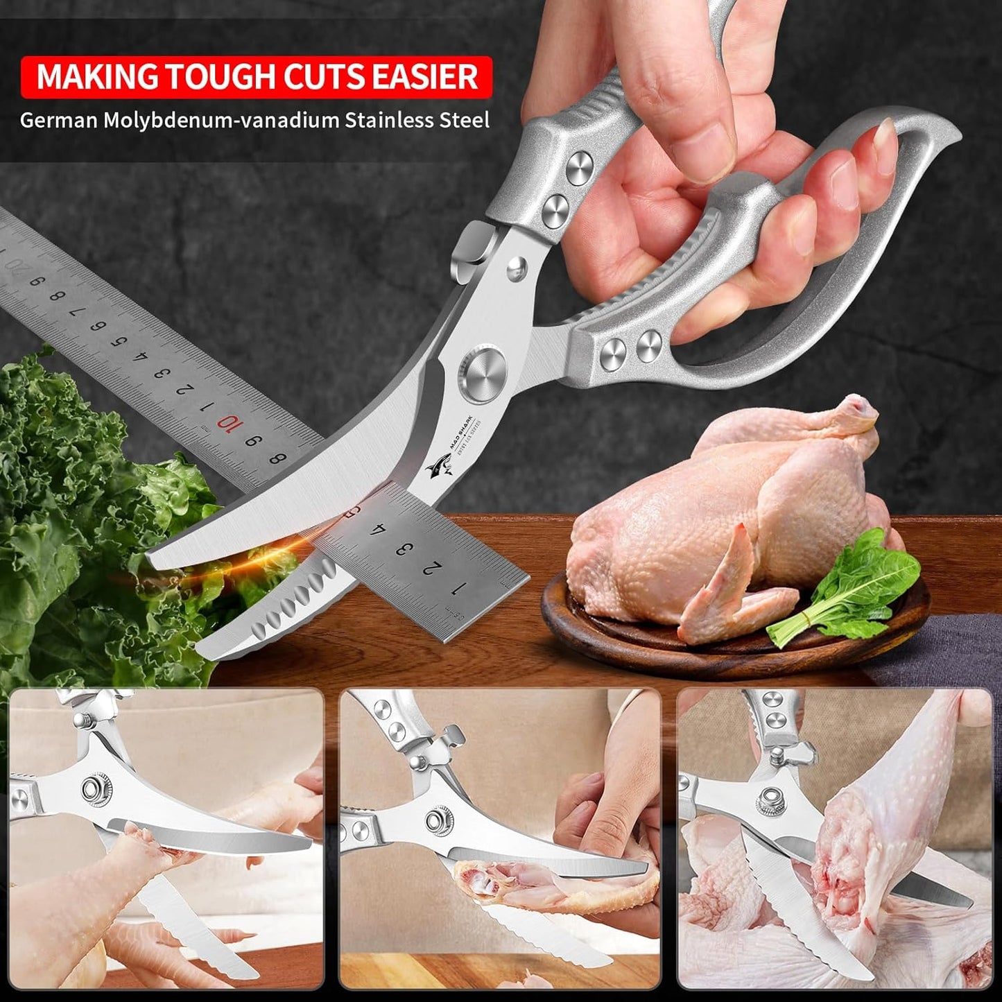 ✂️ Heavy-Duty Multifunction Kitchen Shears -Fish Scaler🐟 Bottle Opener🍾Safety Lock 🔪