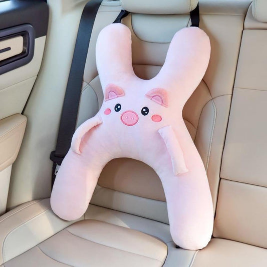 🐷Kids Car Neck Pillow - Soft Plush Pig Design, Car Seat Attachment