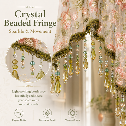 Embroidered Lace Doorway Curtain – Romantic Floral Beaded Sheer Panels