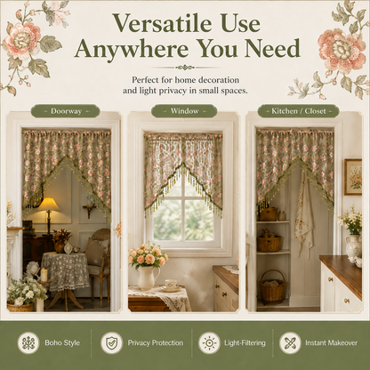 Embroidered Lace Doorway Curtain – Romantic Floral Beaded Sheer Panels