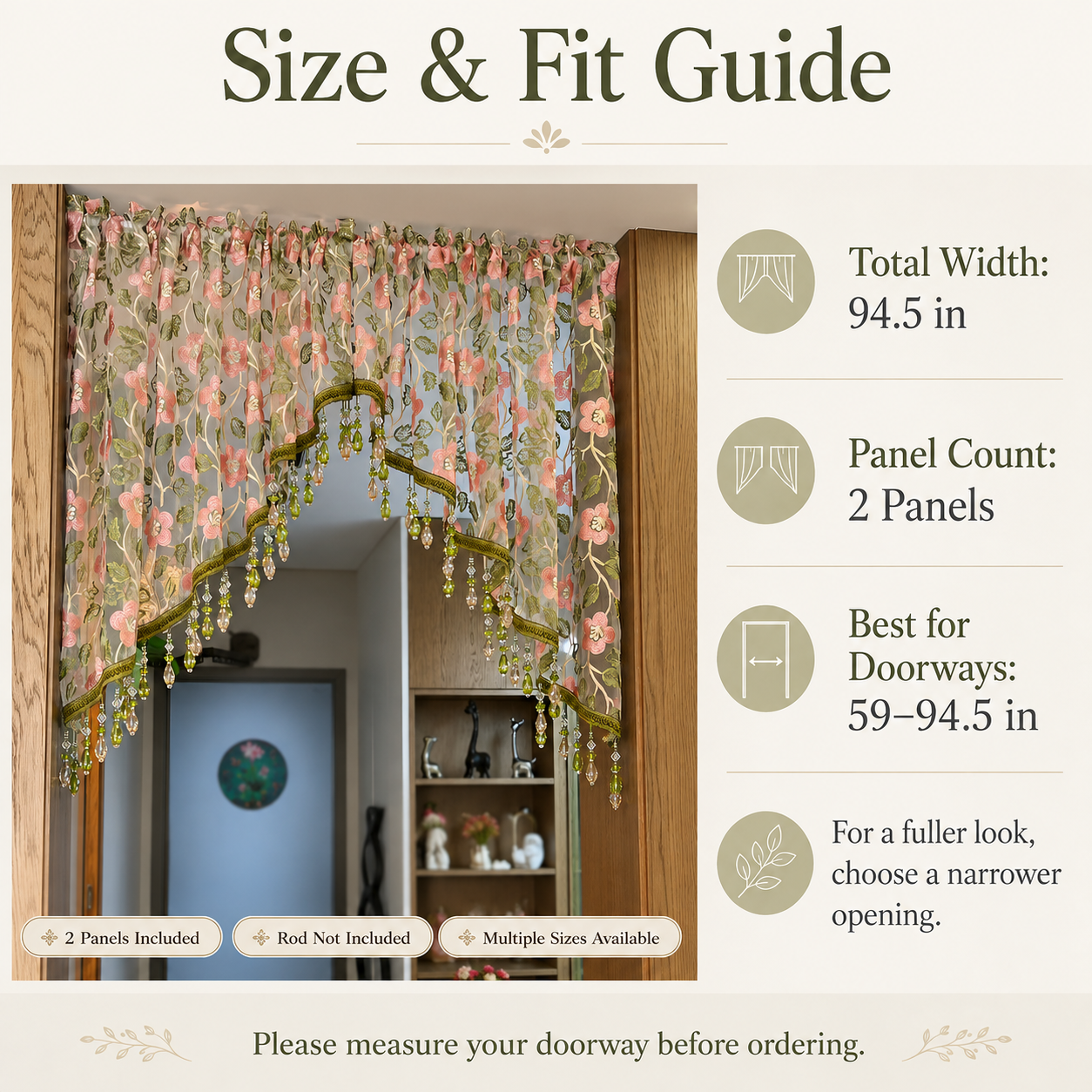 Embroidered Lace Doorway Curtain – Romantic Floral Beaded Sheer Panels
