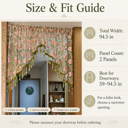 Embroidered Lace Doorway Curtain – Romantic Floral Beaded Sheer Panels