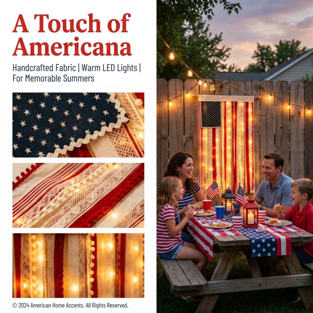 4.2 x 2.3 Ft Lighted Rag American Flag Banner