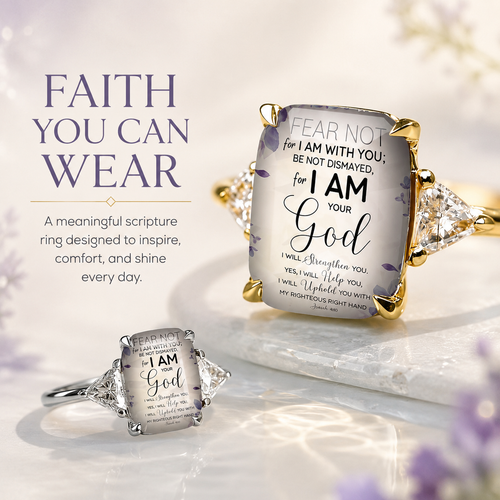 Faith-Inspired Scripture Ring – Vintage Statement Ring with Sparkling Side Stones