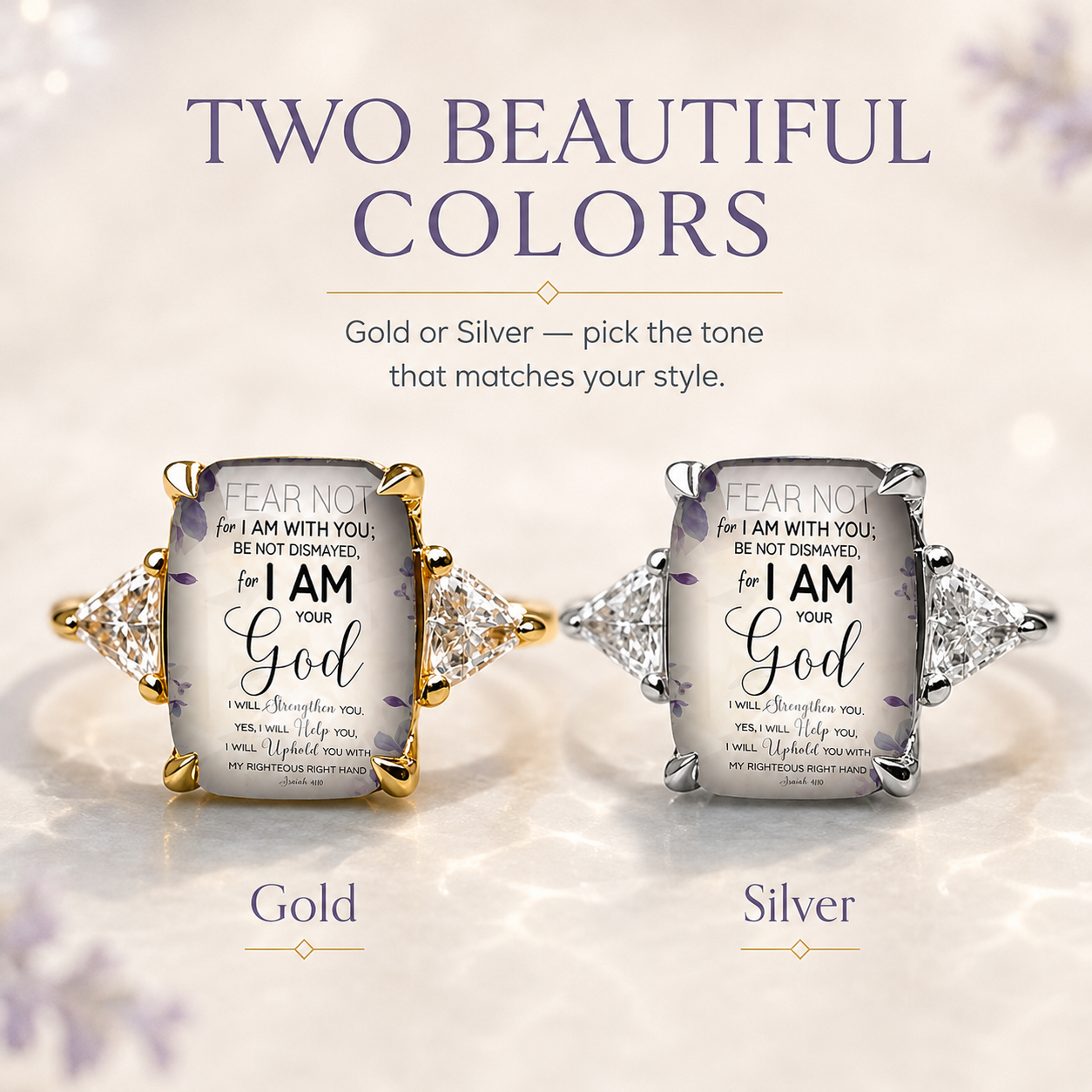 Faith-Inspired Scripture Ring – Vintage Statement Ring with Sparkling Side Stones