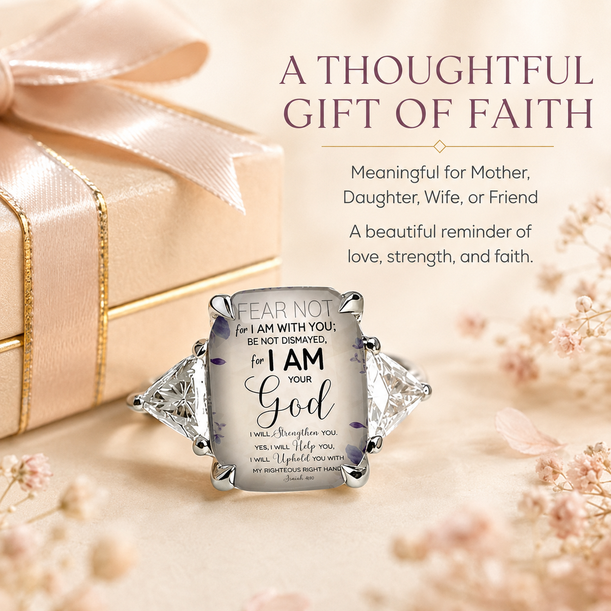 Faith-Inspired Scripture Ring – Vintage Statement Ring with Sparkling Side Stones