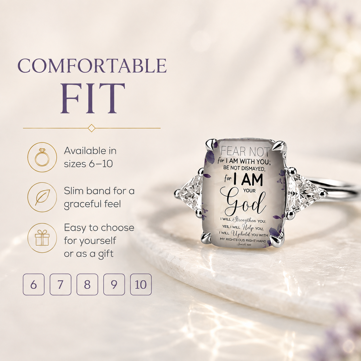 Faith-Inspired Scripture Ring – Vintage Statement Ring with Sparkling Side Stones