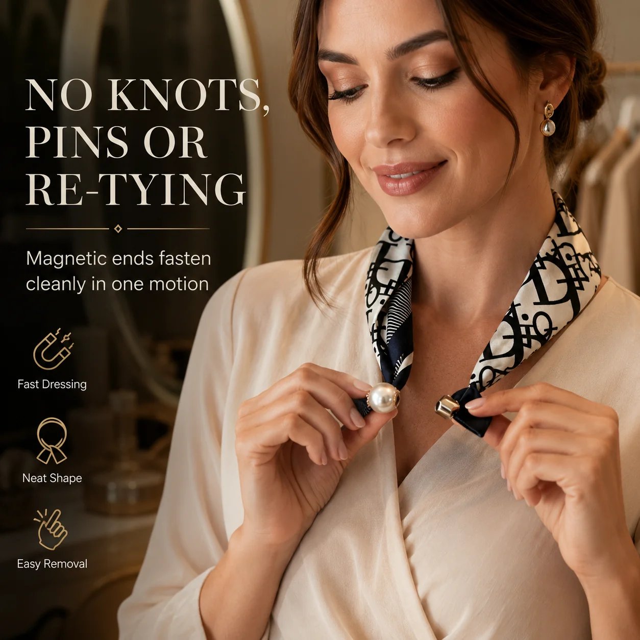 📍🧣 Effortless Glamour: Pop-On Pearl Necklace Scarf ✨