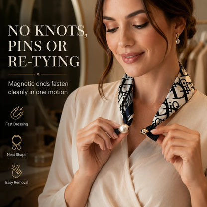 📍🧣 Effortless Glamour: Pop-On Pearl Necklace Scarf ✨