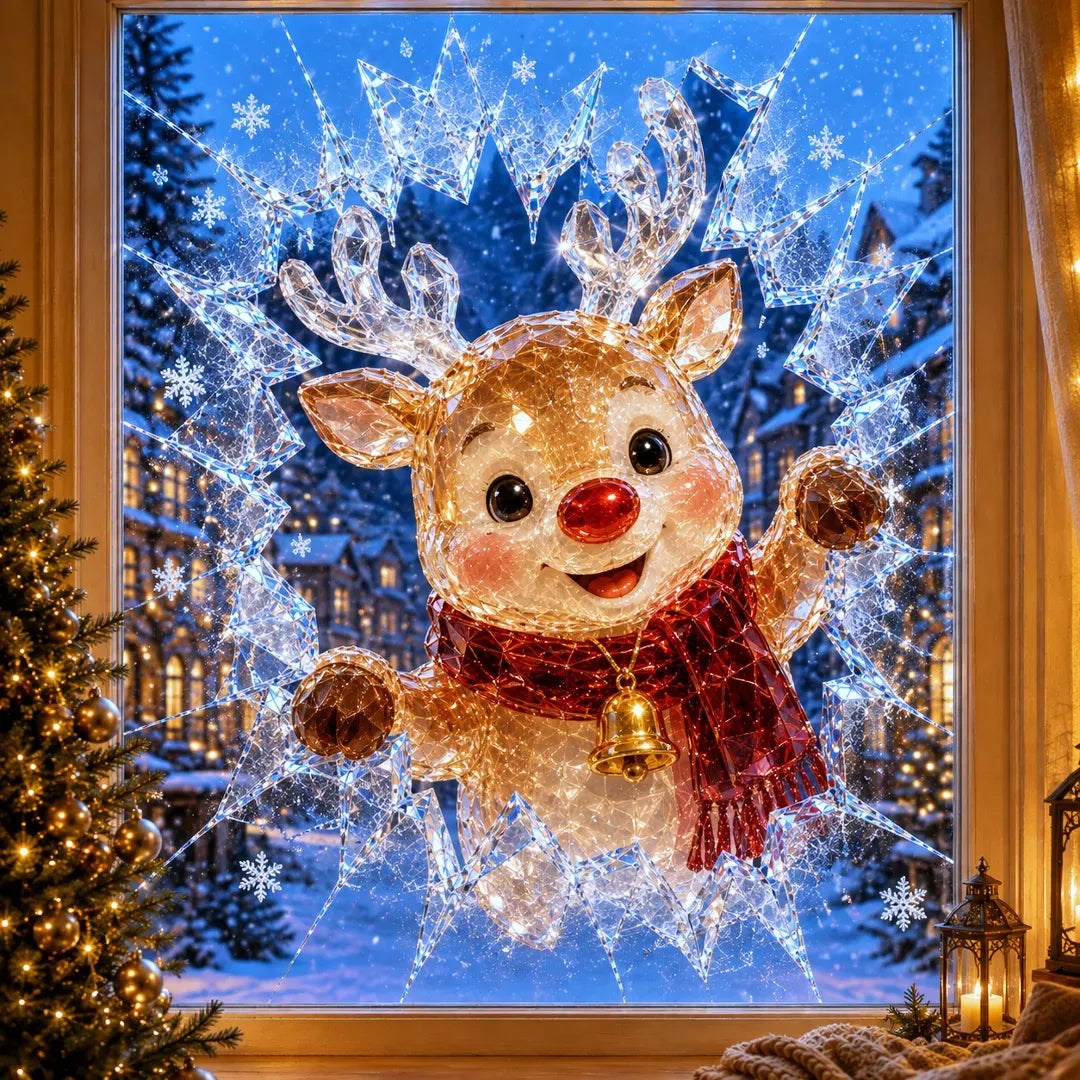 🎄Crystal Christmas Break-In Window Decal | 3D Shattered Glass Illusion with Sparkling Holiday Characters for Magical Window Decorations ✨🎅