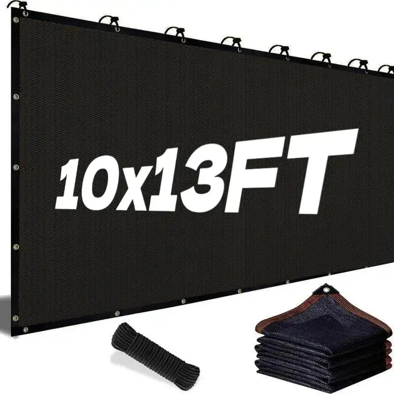 90% Blackout Cloth (Black) - 10 x 13ft UV-Resistant Shade Net with Reinforced Rivets,