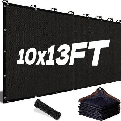 90% Blackout Cloth (Black) - 10 x 13ft UV-Resistant Shade Net with Reinforced Rivets,