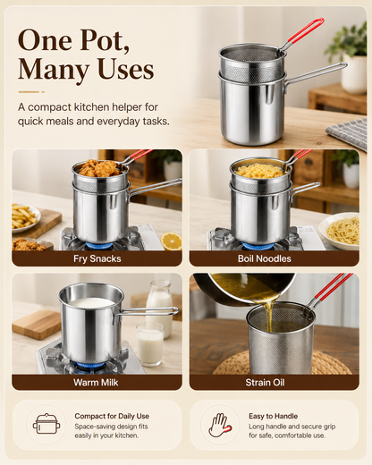 🍳Stainless Steel Deep Fryer Set - 1-Person Mini Pot with Fry Pot, Filter Basket & Food Clip