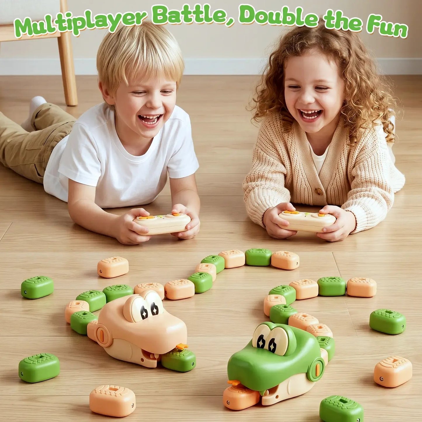 🐍2-Player Remote Control Snake Toy, Realistic Crawling Slither Snake Game for Kids
