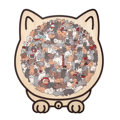 🎁135-Piece Morandi-Colored Cat Shaped Wooden Jigsaw Puzzle