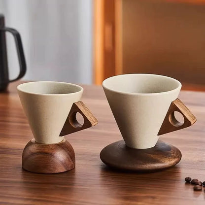 Hot 48% OFF☕✨ Conical Ceramic Coffee Cup with Acacia Wood Base