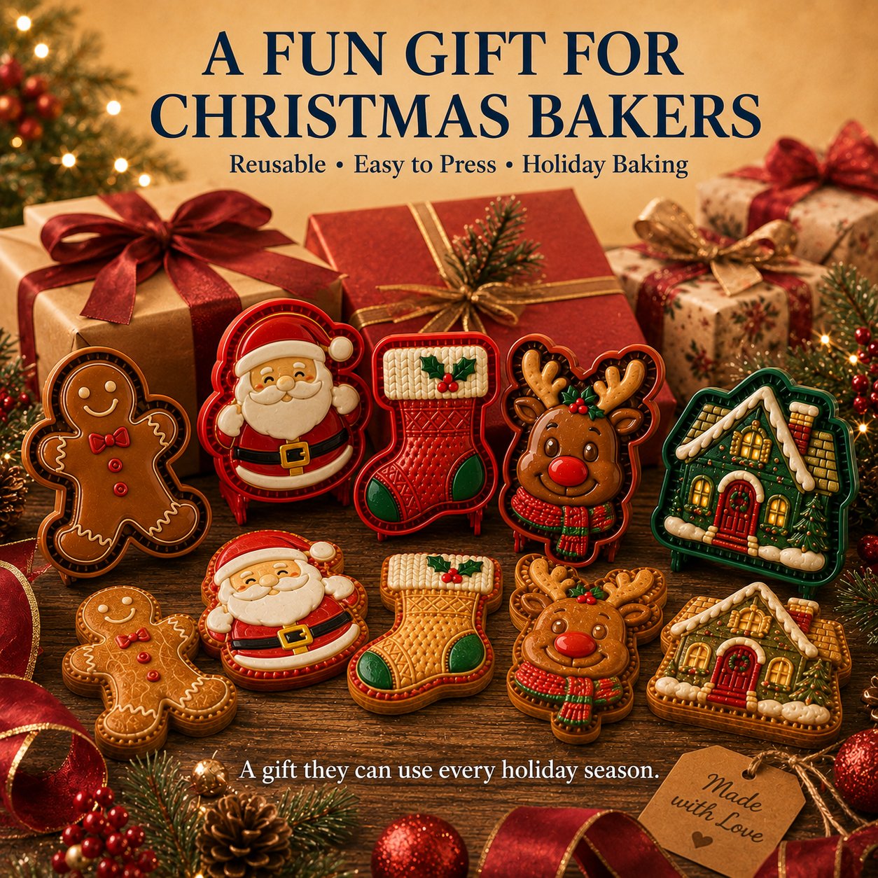 ⏳ 49% OFF – 🎄 9-Piece Mini Christmas Cake Mold Set | Reusable, embossed molds for creating detailed Santa, snowman, reindeer, Christmas tree, and holiday cakes 🥧✨