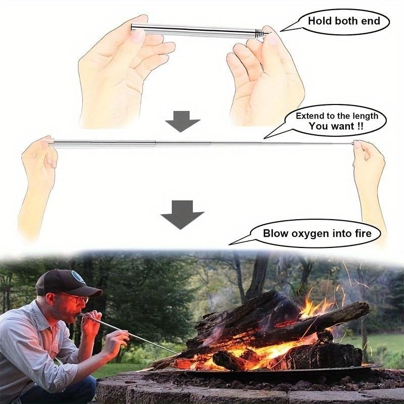 Telescopic Portable Blow Fire Tube - Collapsible High Effective Camping Equipment - Outdoor Cooking Hiking BBQ Fire Pipe