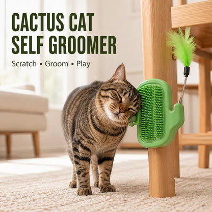 3-in-1 Cat Corner Groomer – Scratcher, Massage Brush & Catnip Toy
