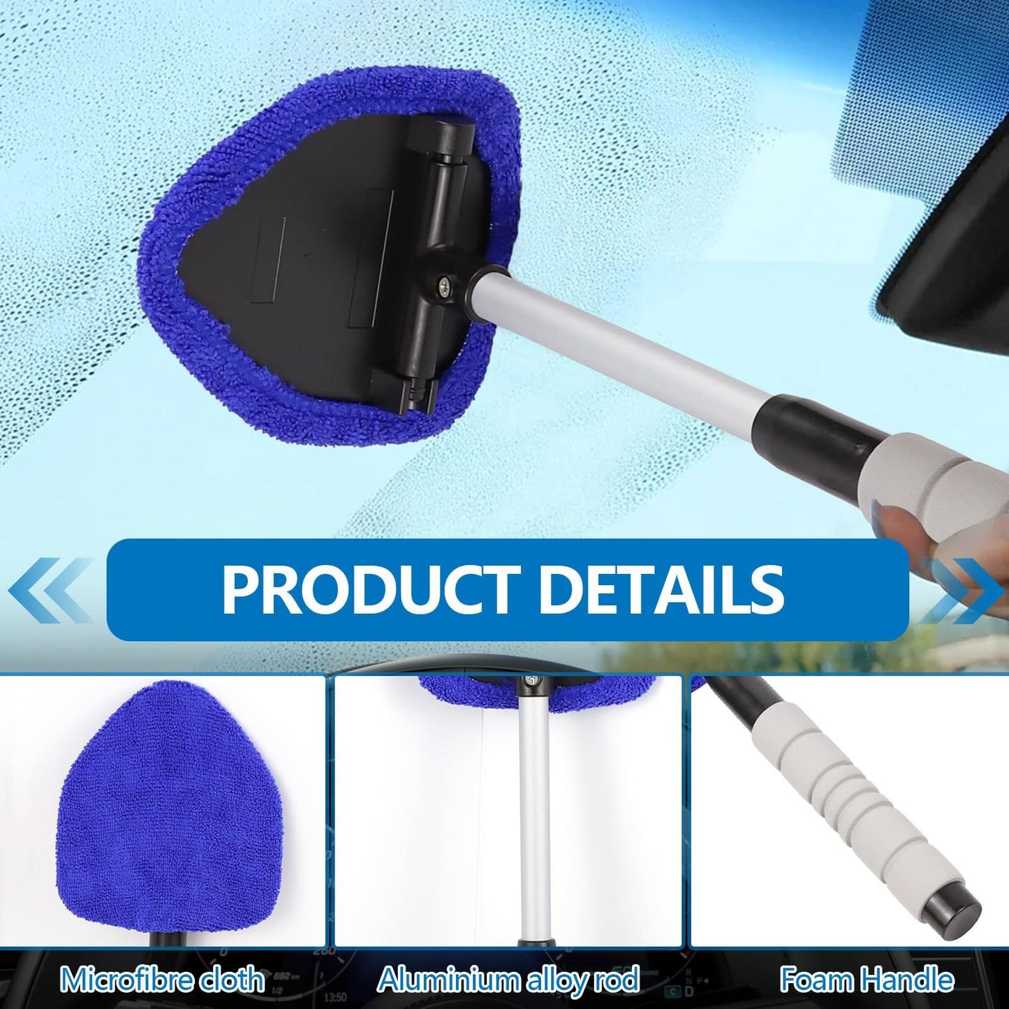 ⏰Final 3 Hours  : Only $6.6 Each!-Microfiber Car Windshield Cleaning Tool with Extendable Handle