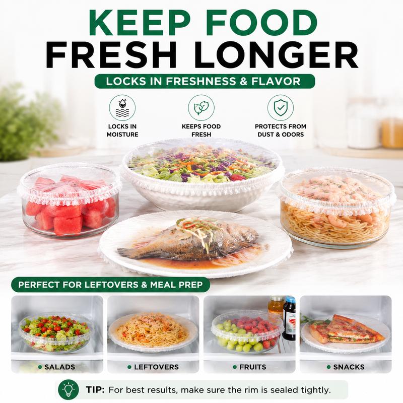 100PCS Disposable Stretch Food Covers for Bowls & Plates, Elastic Bowl Covers