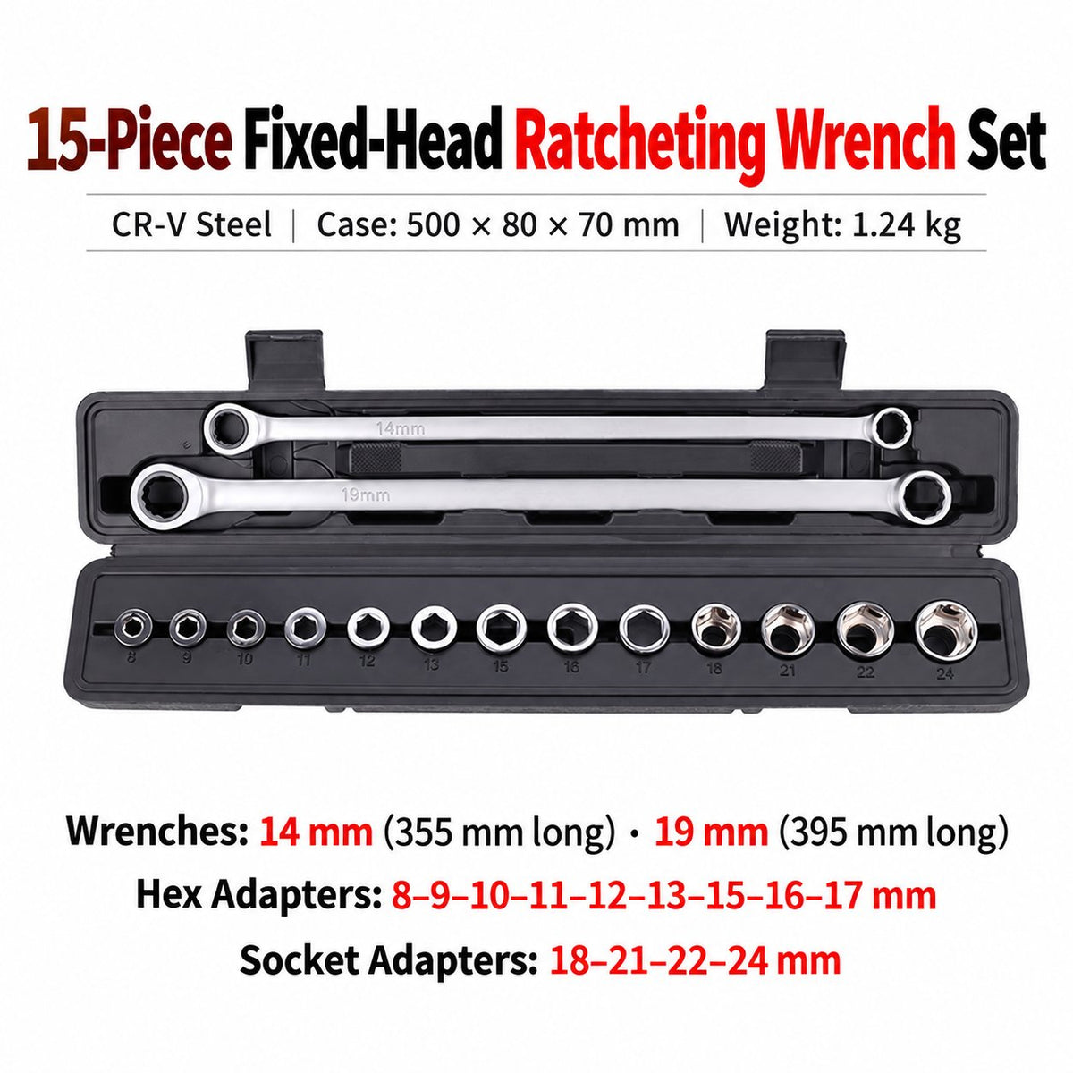 15pcs Adjustable Ratchet Wrench Kit