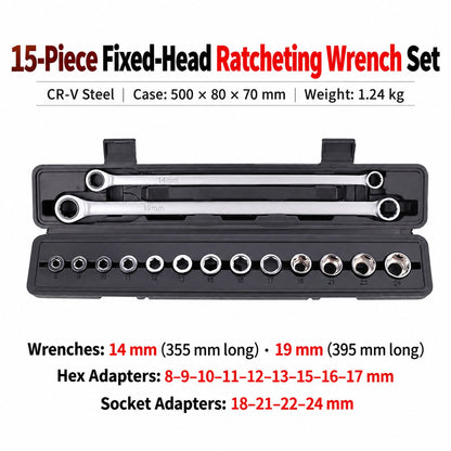 15pcs Adjustable Ratchet Wrench Kit
